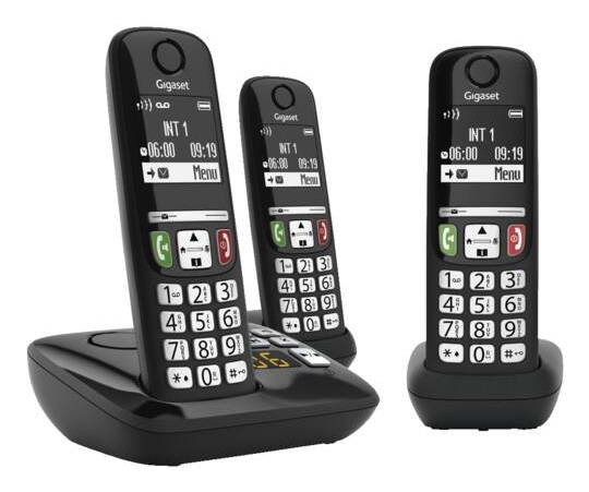 Gigaset A735A Trio - Telefono Cordless con Segreteria, Display Chiaro e Funzione Vivavoce - Nero