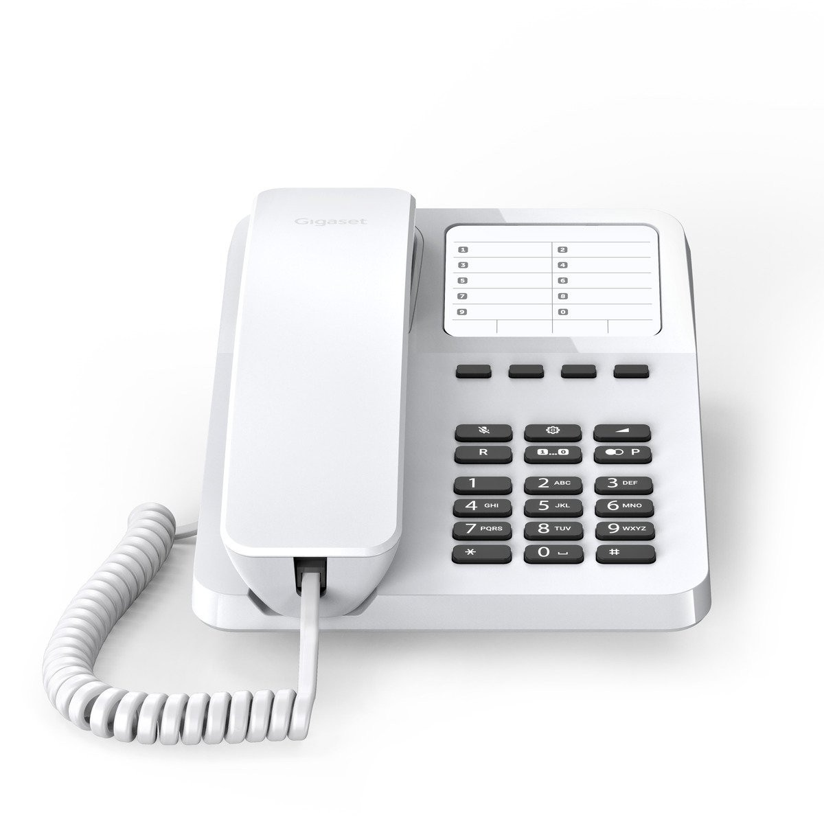 Gigaset DESK 400 Telefono Analogico Bianco con Cornetta Cablata, Rubrica 10 Voci, Selezione DTMF o a Impulsi, Montaggio a Parete