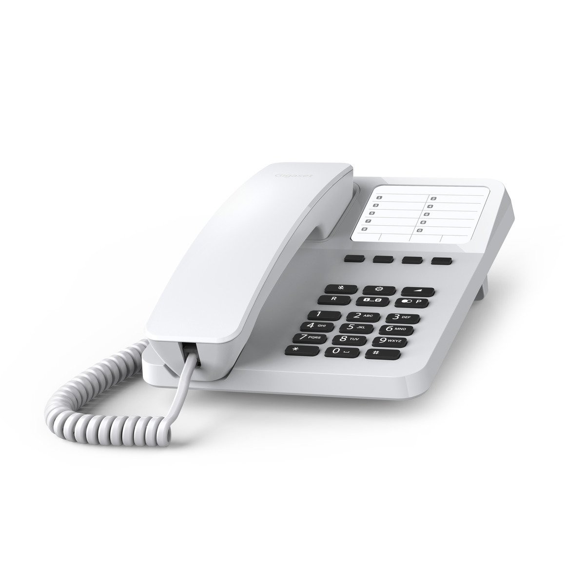 Gigaset DESK 400 Telefono Analogico Bianco con Cornetta Cablata, Rubrica 10 Voci, Selezione DTMF o a Impulsi, Montaggio a Parete