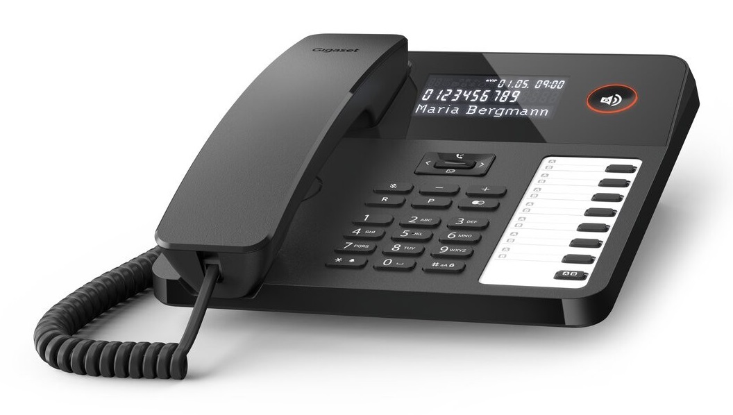 Gigaset Desk 600 - Telefono a filo nero con display retroilluminato e memoria per 50 chiamate
