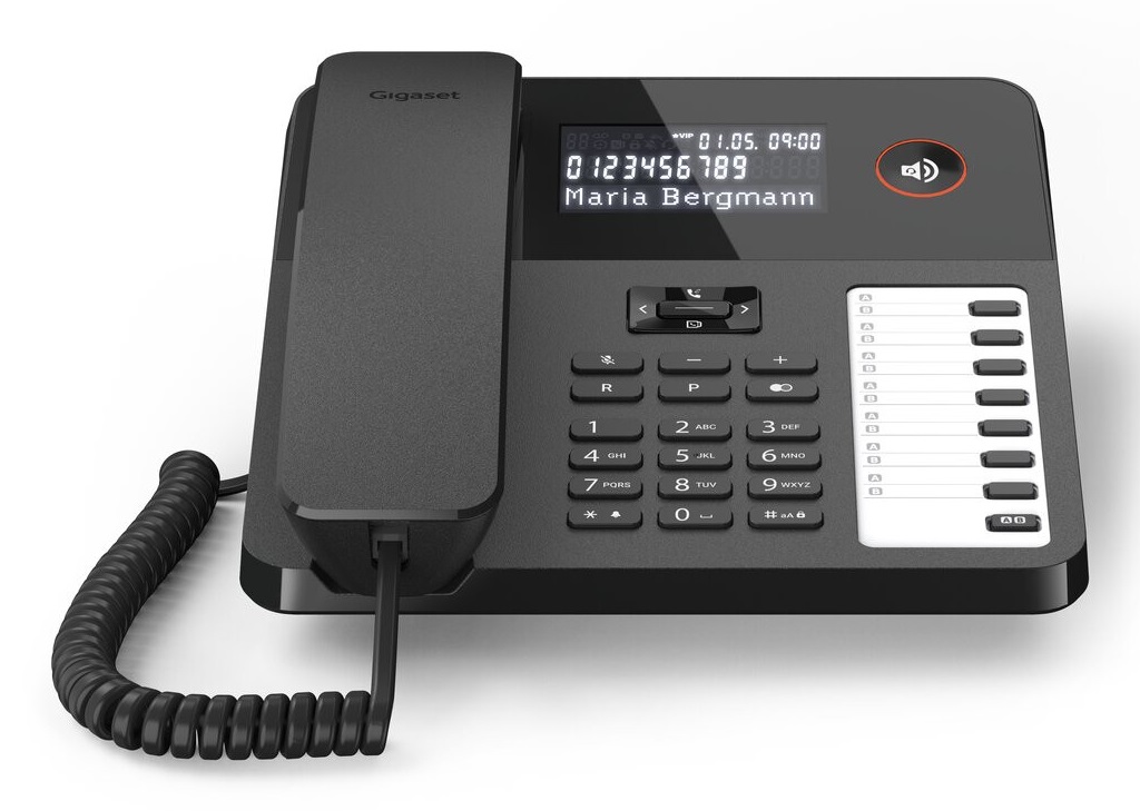 Gigaset Desk 600 - Telefono a filo nero con display retroilluminato e memoria per 50 chiamate