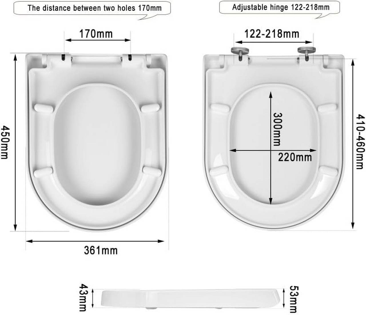 WOLTU Copriwater Sedile WC in Plastica Bianco con Chiusura Soft Close e Cerniere Regolabili