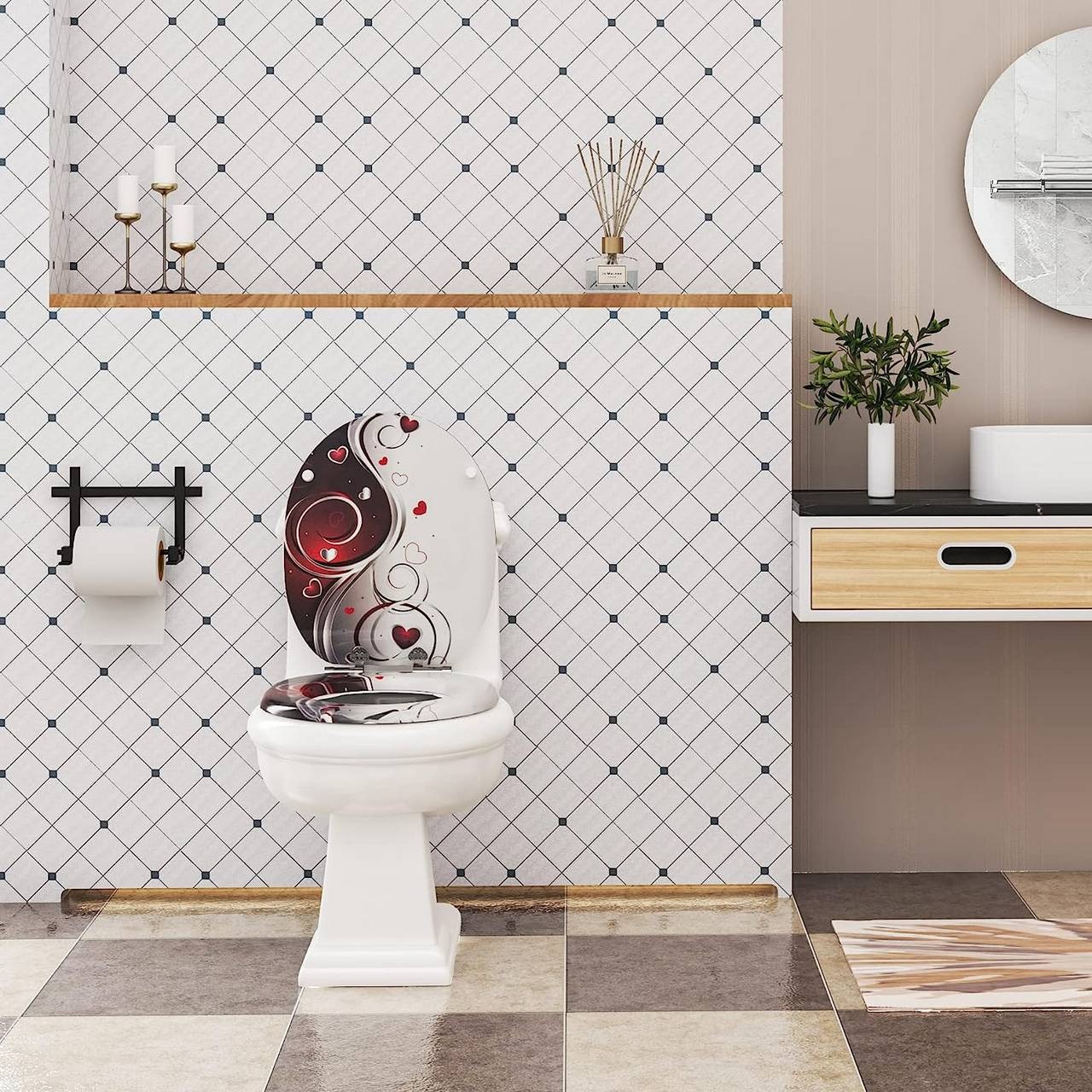 WOLTU Sedile WC Universale in MDF con Meccanismo Soft-Close, Antibatterico e Facile da Montare, a Forma di O