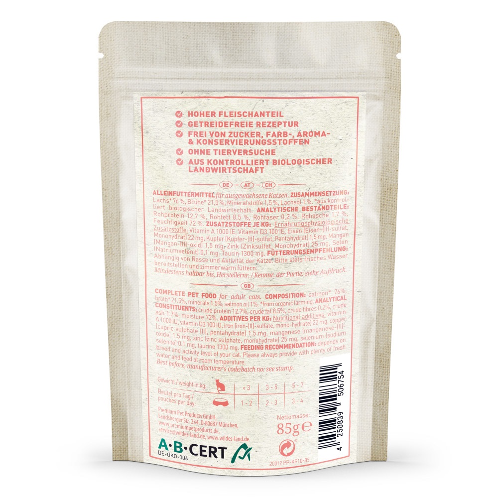 Wildes Land Cibo Umido per Gatti al Salmone con Olio di Salmone - 85g, Ricco di Omega-3 e Vitamine