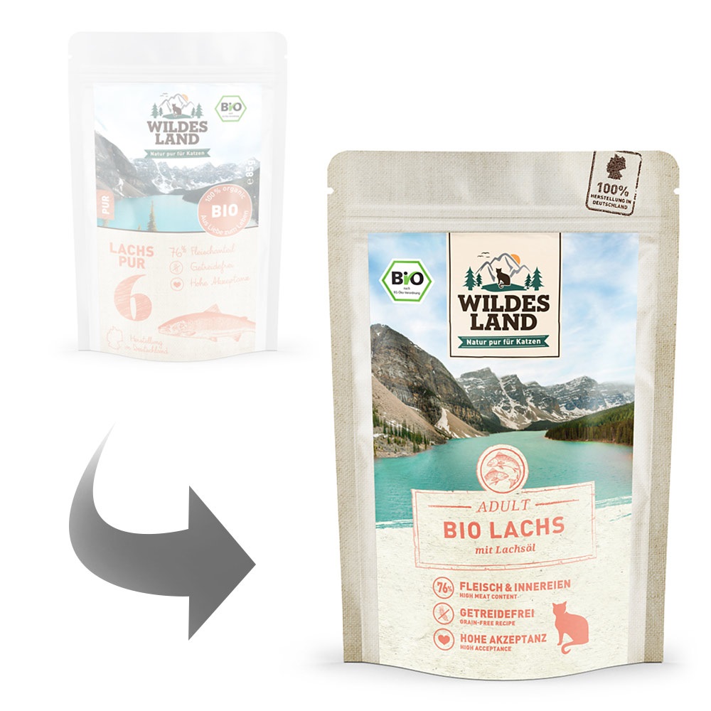 Wildes Land Cibo Umido per Gatti al Salmone con Olio di Salmone - 85g, Ricco di Omega-3 e Vitamine