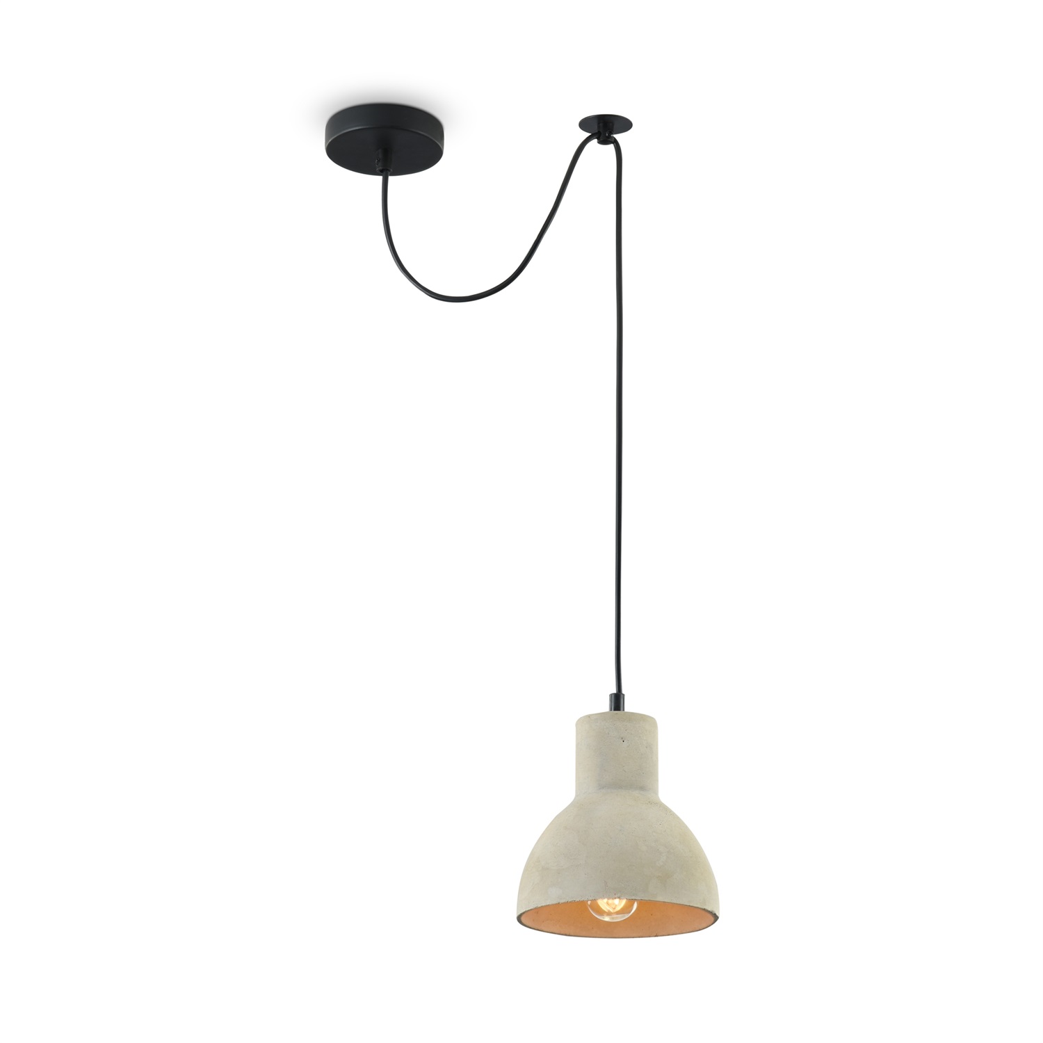 Maytoni Lampada Pendente Moderna in Cemento Grigio e Metallo Nero, Altezza Regolabile, E27 40W