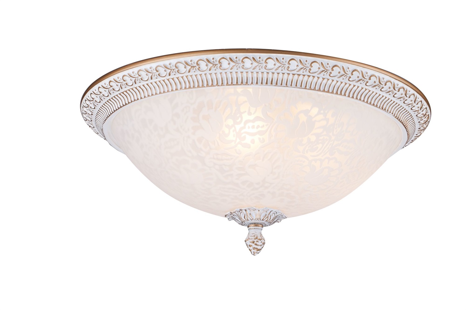 Maytoni Plafoniera Elegante Classica a Cupola Bianca con Fiori, Metallo Bianco e Oro Antico, Diffusore in Vetro Opaco, per 3 Lampadine E27