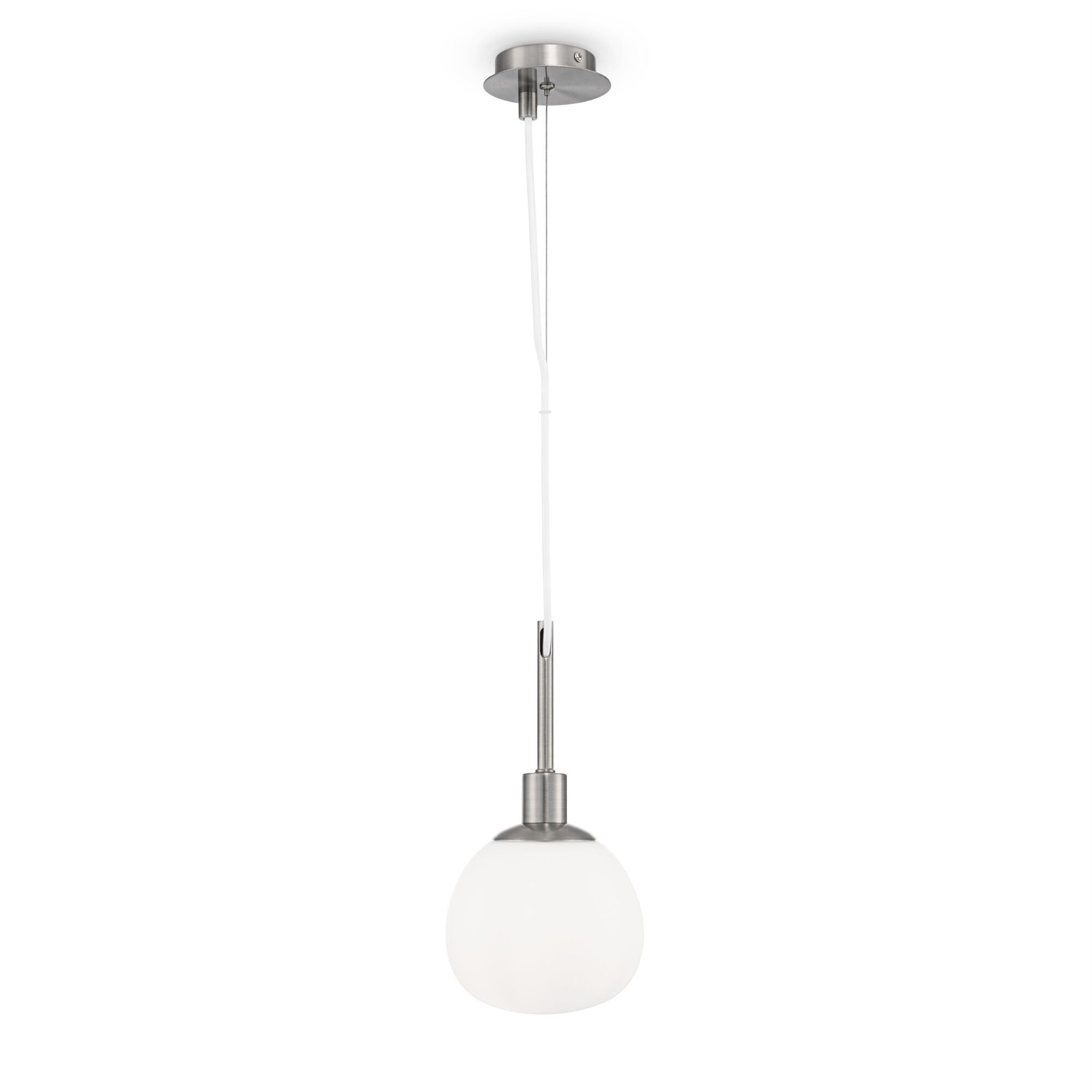 Maytoni Sospensione Contemporanea Erich in Metallo Nichel con Diffusore in Vetro Bianco - Lampada Pendente Regolabile per Cucina e Soggiorno