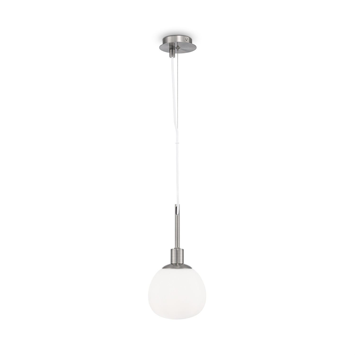 Maytoni Sospensione Contemporanea Erich in Metallo Nichel con Diffusore in Vetro Bianco - Lampada Pendente Regolabile per Cucina e Soggiorno