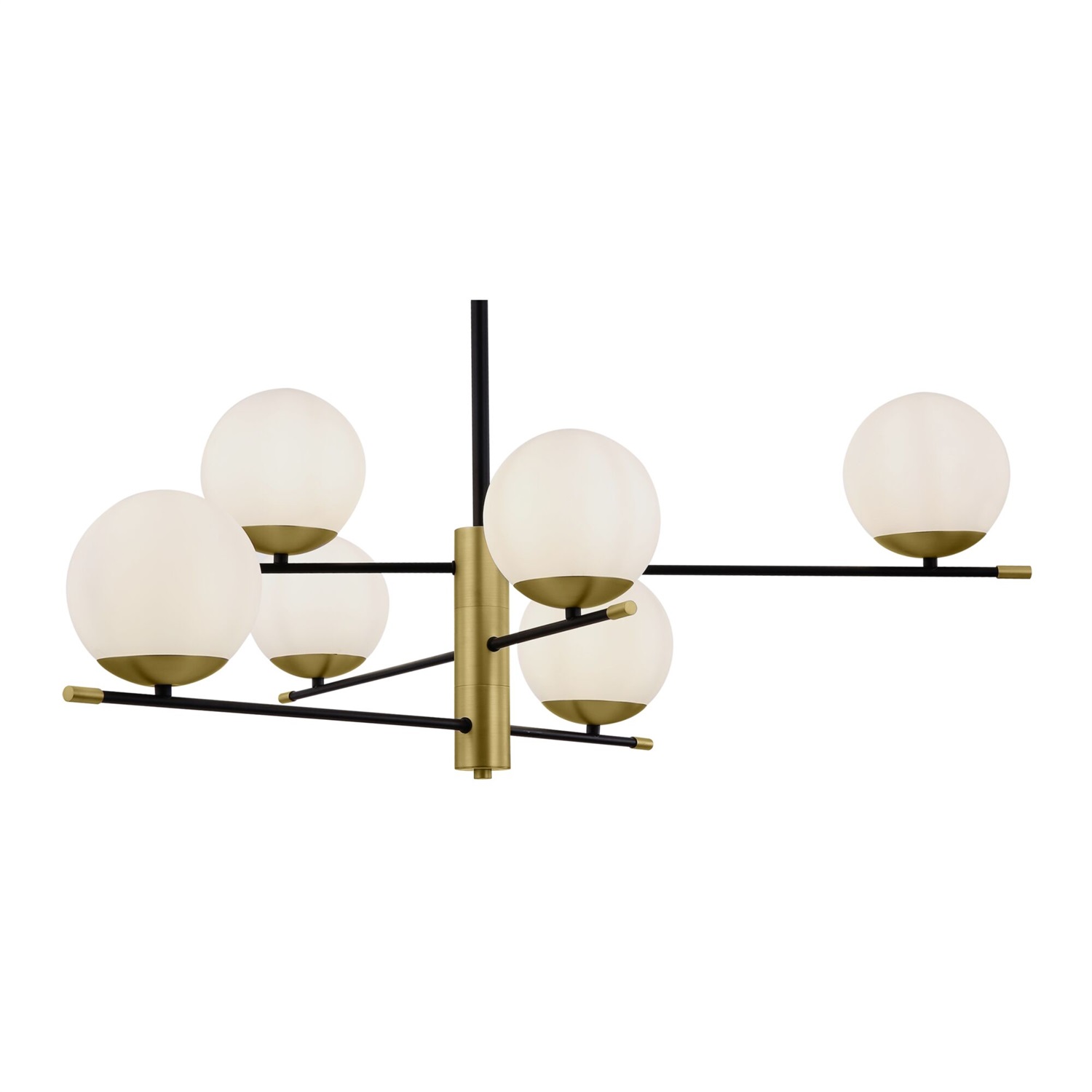 Maytoni Lampadario Pendente Moderno Sputnik 6 Luci Oro e Nero con Paralumi in Vetro Bianco Opaco, Altezza Regolabile