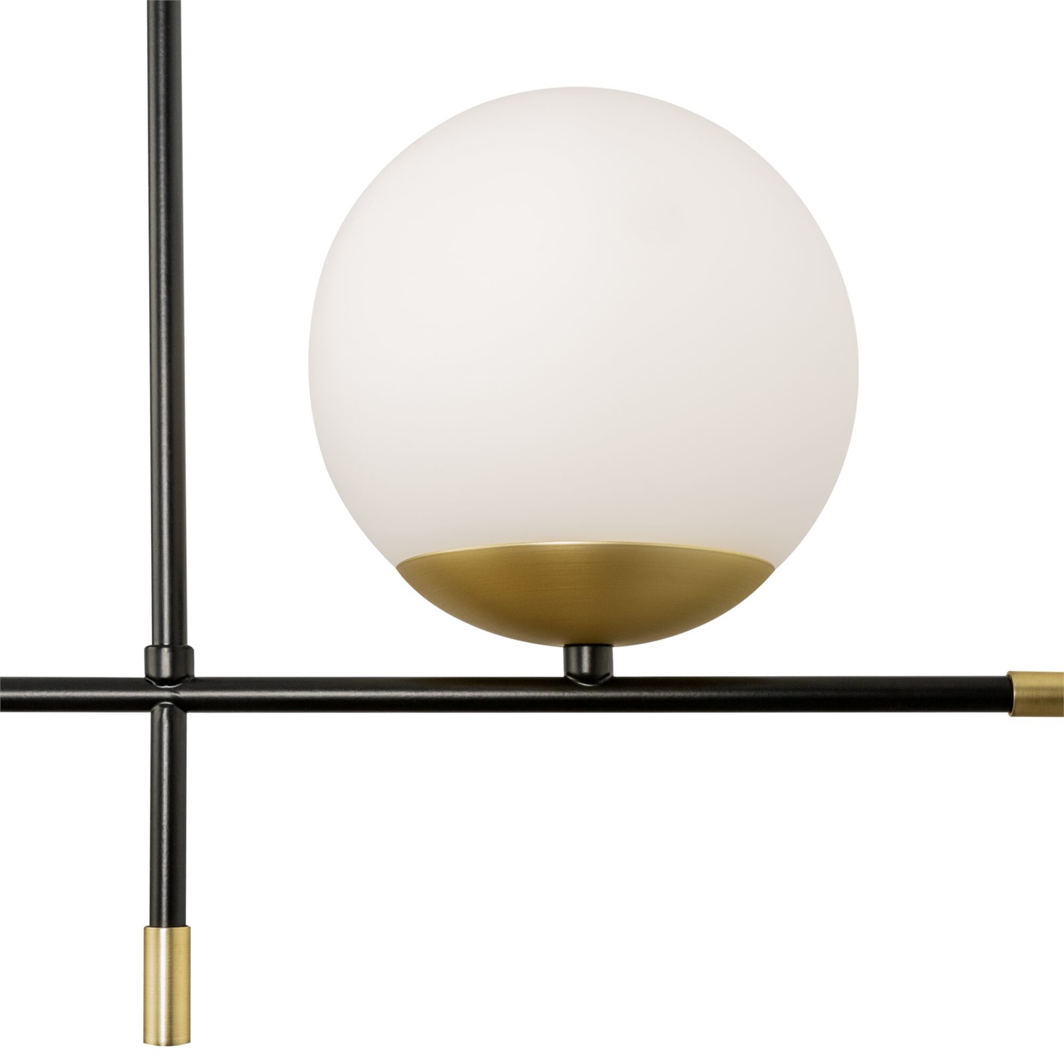 Maytoni Lampada Pendente a Sospensione Serie Nostalgia, Paralumi in Vetro Bianco Opaco, Struttura in Metallo Nero e Oro, 2xE14, Altezza 76 cm, Lunghezza 95 cm, Diametro Paralume 15 cm