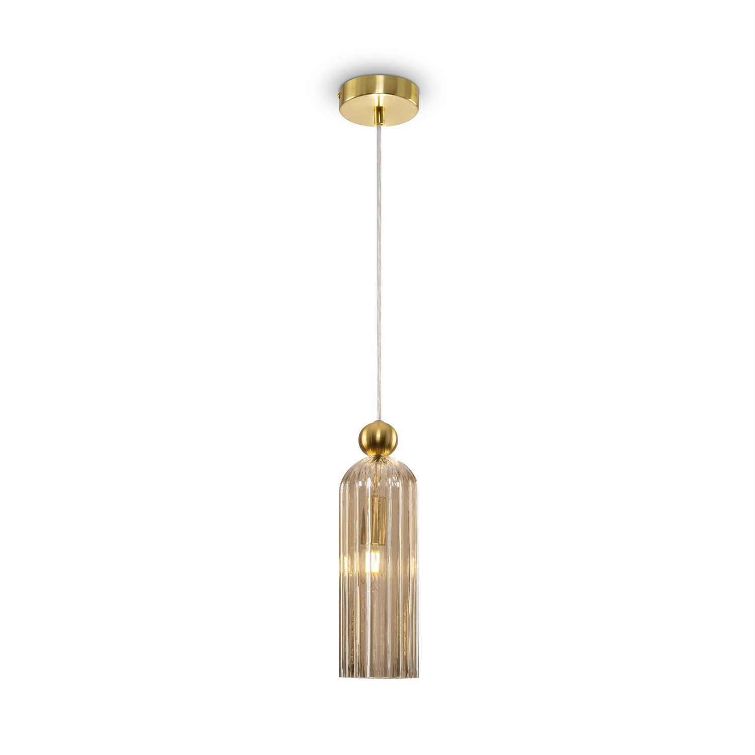 Maytoni MOD302PL-01CG Plafoniera Moderna a Sospensione Slim Oro con Paralume in Vetro Cognac, E14, 1 Luce, Dimmerabile e Regolabile