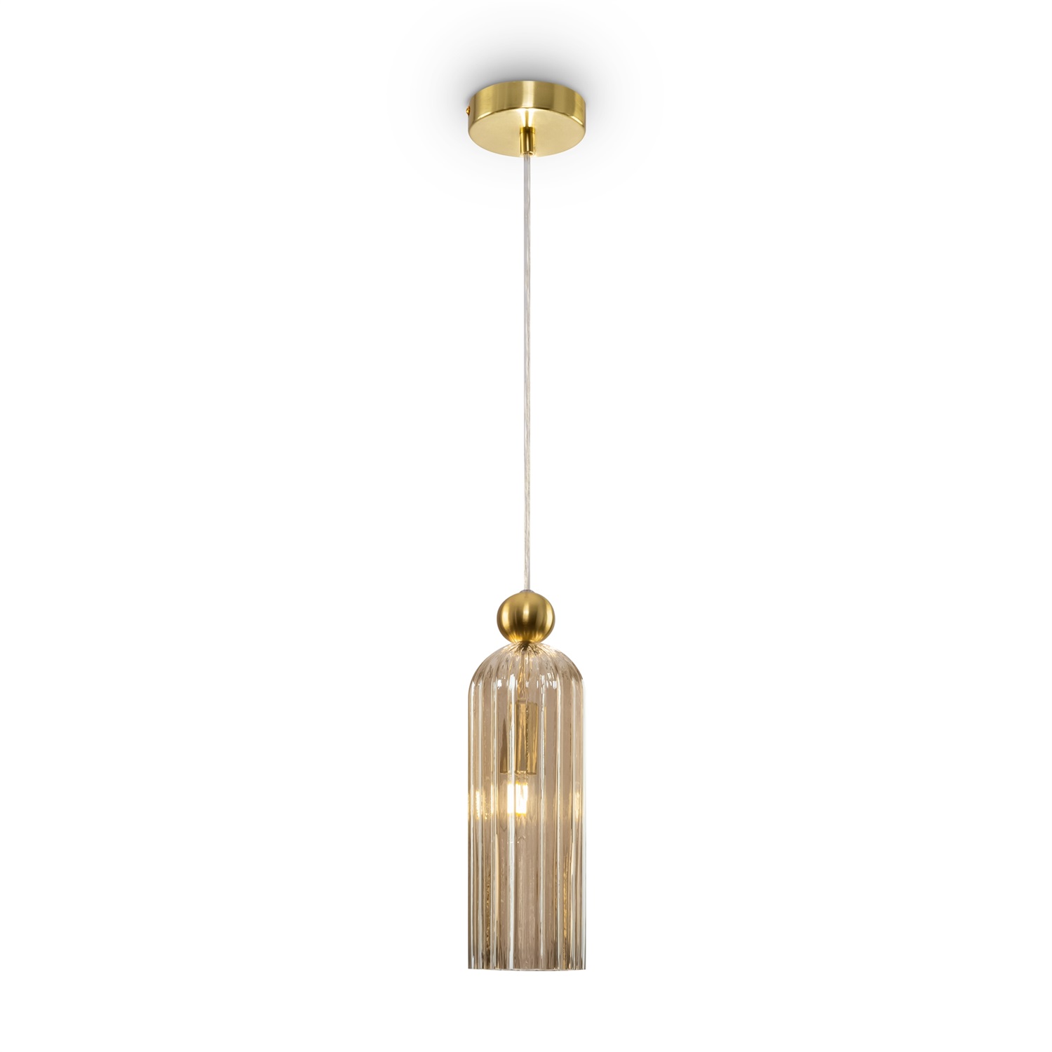 Maytoni MOD302PL-01CG Plafoniera Moderna a Sospensione Slim Oro con Paralume in Vetro Cognac, E14, 1 Luce, Dimmerabile e Regolabile