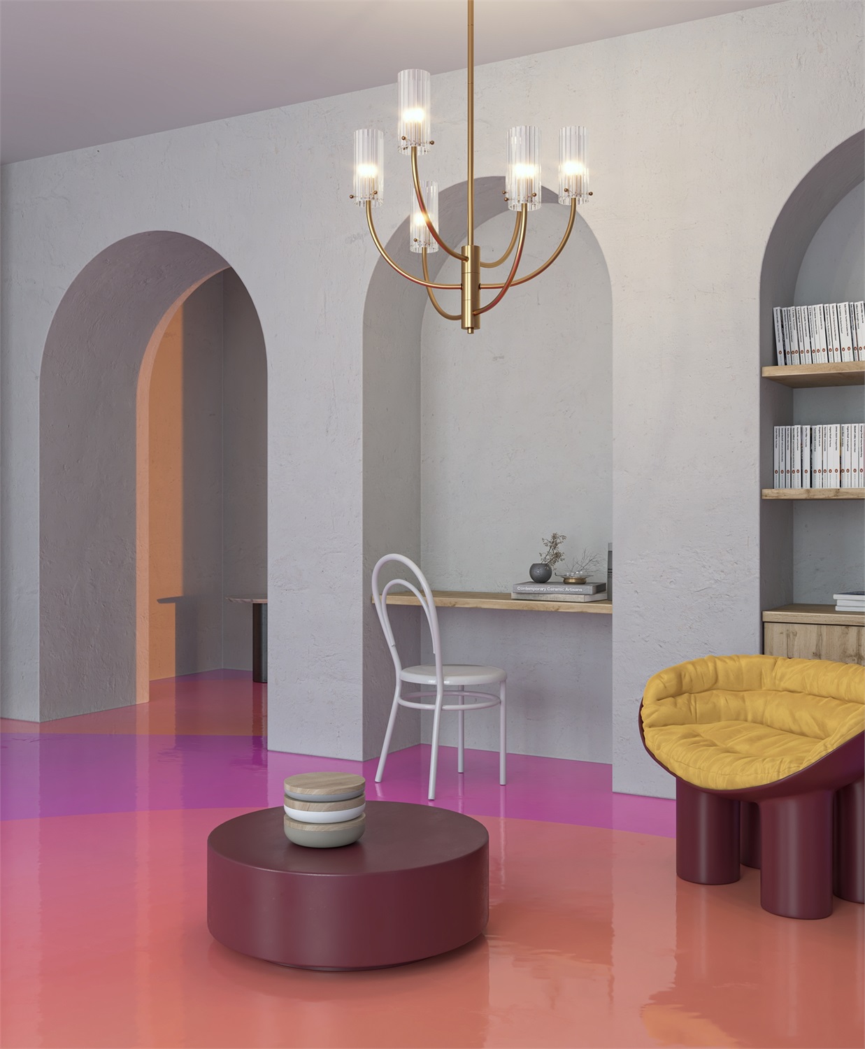 Maytoni Lampadario Pendente Arco 6 Luci Ottone Metallo e Vetro, Altezza Regolabile 67-102 cm, G9