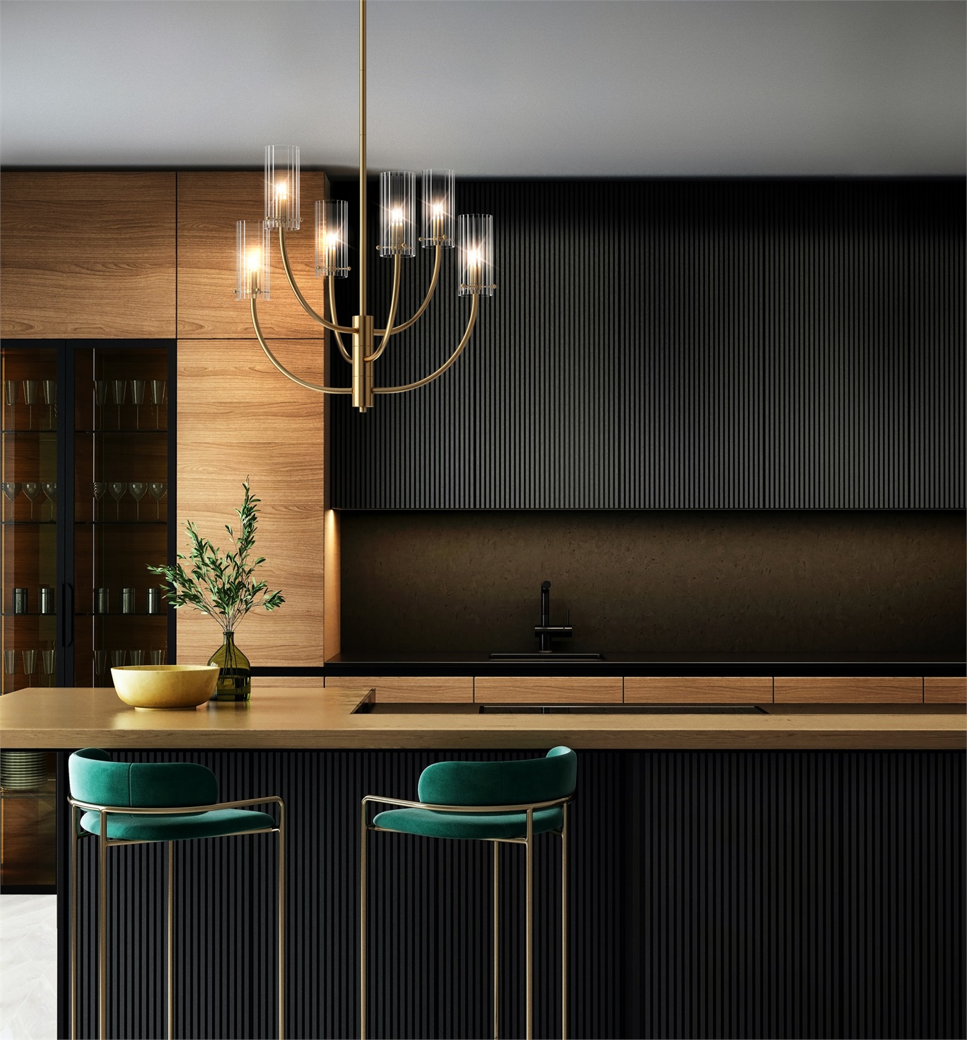Maytoni Lampadario Pendente Arco 6 Luci Ottone Metallo e Vetro, Altezza Regolabile 67-102 cm, G9