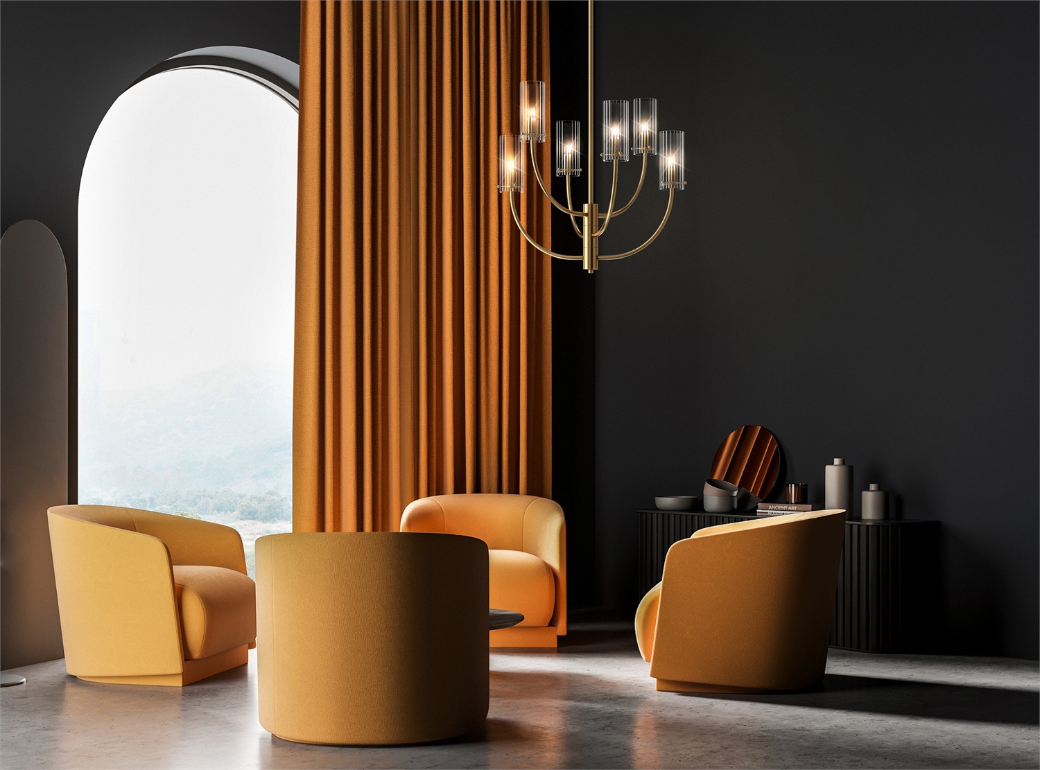 Maytoni Lampadario Pendente Arco 6 Luci Ottone Metallo e Vetro, Altezza Regolabile 67-102 cm, G9