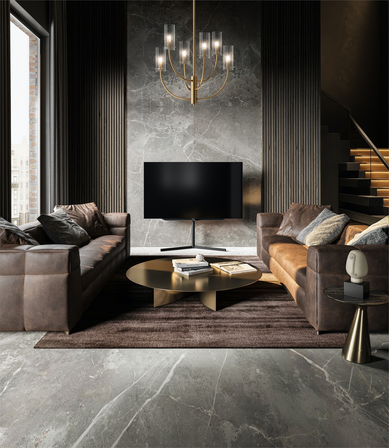 Maytoni Lampadario Pendente Arco 6 Luci Ottone Metallo e Vetro, Altezza Regolabile 67-102 cm, G9