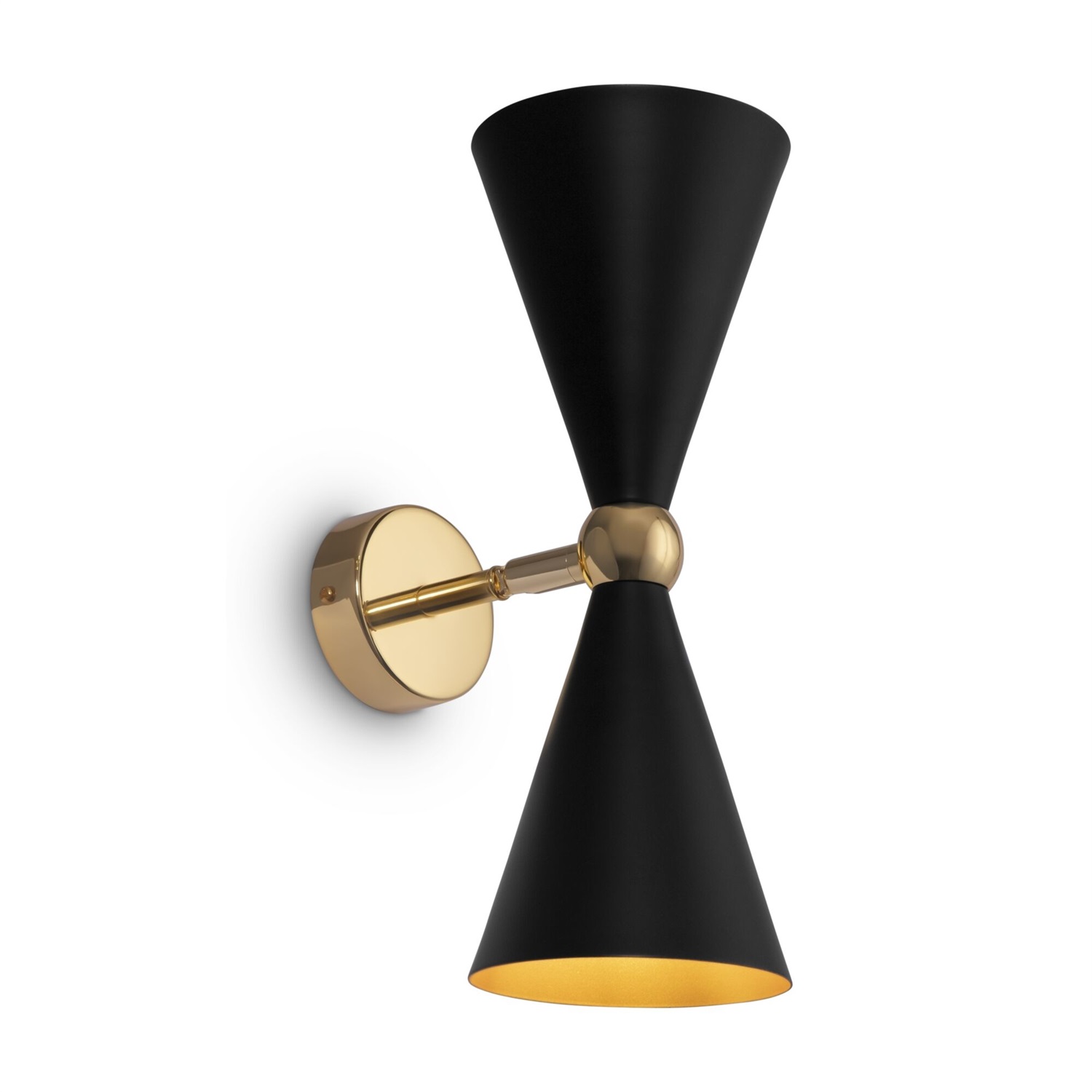 Maytoni MOD108WL-02GB Applique Lampada da Parete Moderna Bidirezionale Serie Vesper, Nero e Oro, 2 Luci E14, Paralumi Orientabili, Altezza 32 cm