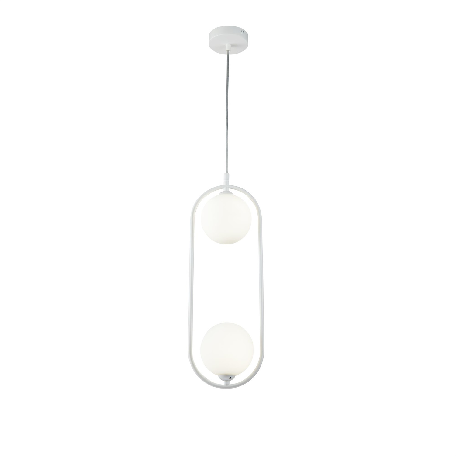 Maytoni MOD013PL-02W Lampada Sospesa Moderna Bianco con 2 Luci G9, Altezza Regolabile, Diffusori Sferici in Vetro Opaco