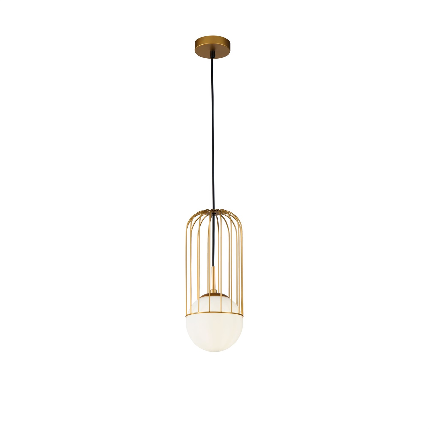 Maytoni Lampada Pendente Telford in Metallo Oro con Diffusore Sferico in Vetro Bianco Opaco, Altezza Regolabile fino a 170 cm, Design Moderno