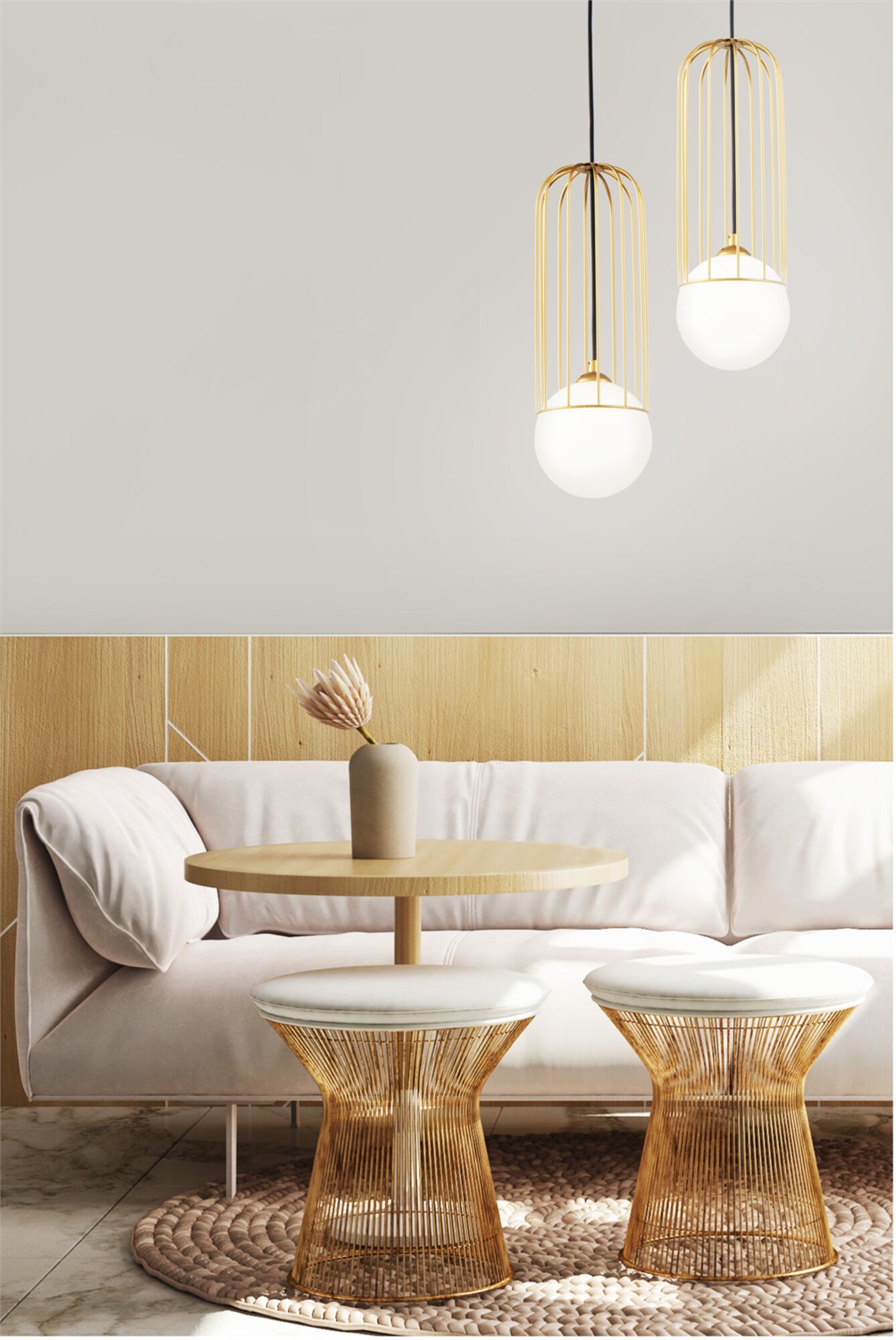 Maytoni Lampada Pendente Telford in Metallo Oro con Diffusore Sferico in Vetro Bianco Opaco, Altezza Regolabile fino a 170 cm, Design Moderno