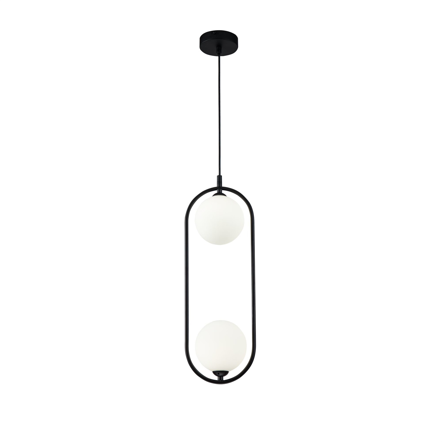 Maytoni MOD013PL-02B Lampada Pendente da Soffitto in Metallo Nero con 2 Luci, Diffusori Sferici in Vetro Opaco, Design Moderno e Regolabile