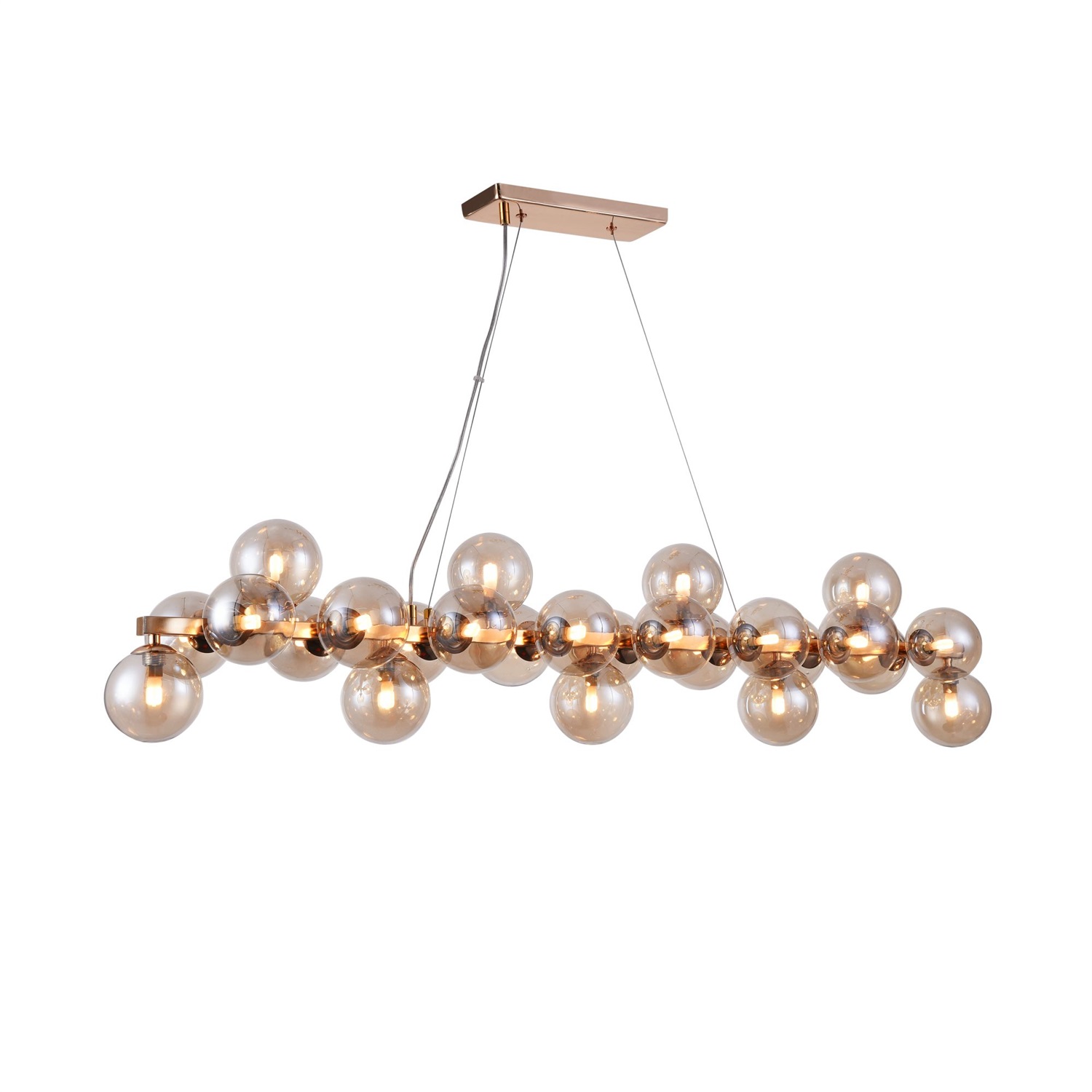 Maytoni Dallas Lampada a Sospensione Moderna G9, 25 Luci, Design in Metallo Oro e Vetro Ambra, Altezza Regolabile