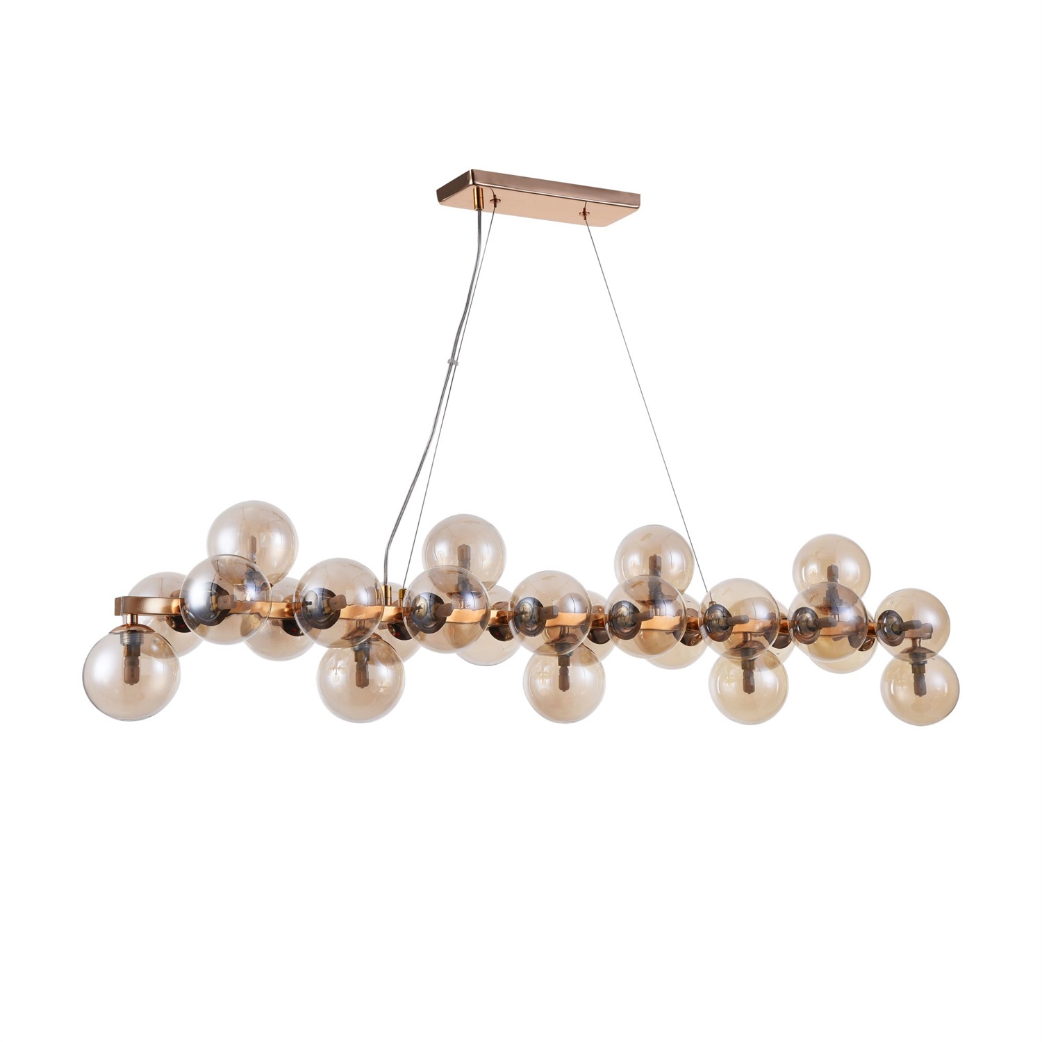 Maytoni Dallas Lampada a Sospensione Moderna G9, 25 Luci, Design in Metallo Oro e Vetro Ambra, Altezza Regolabile