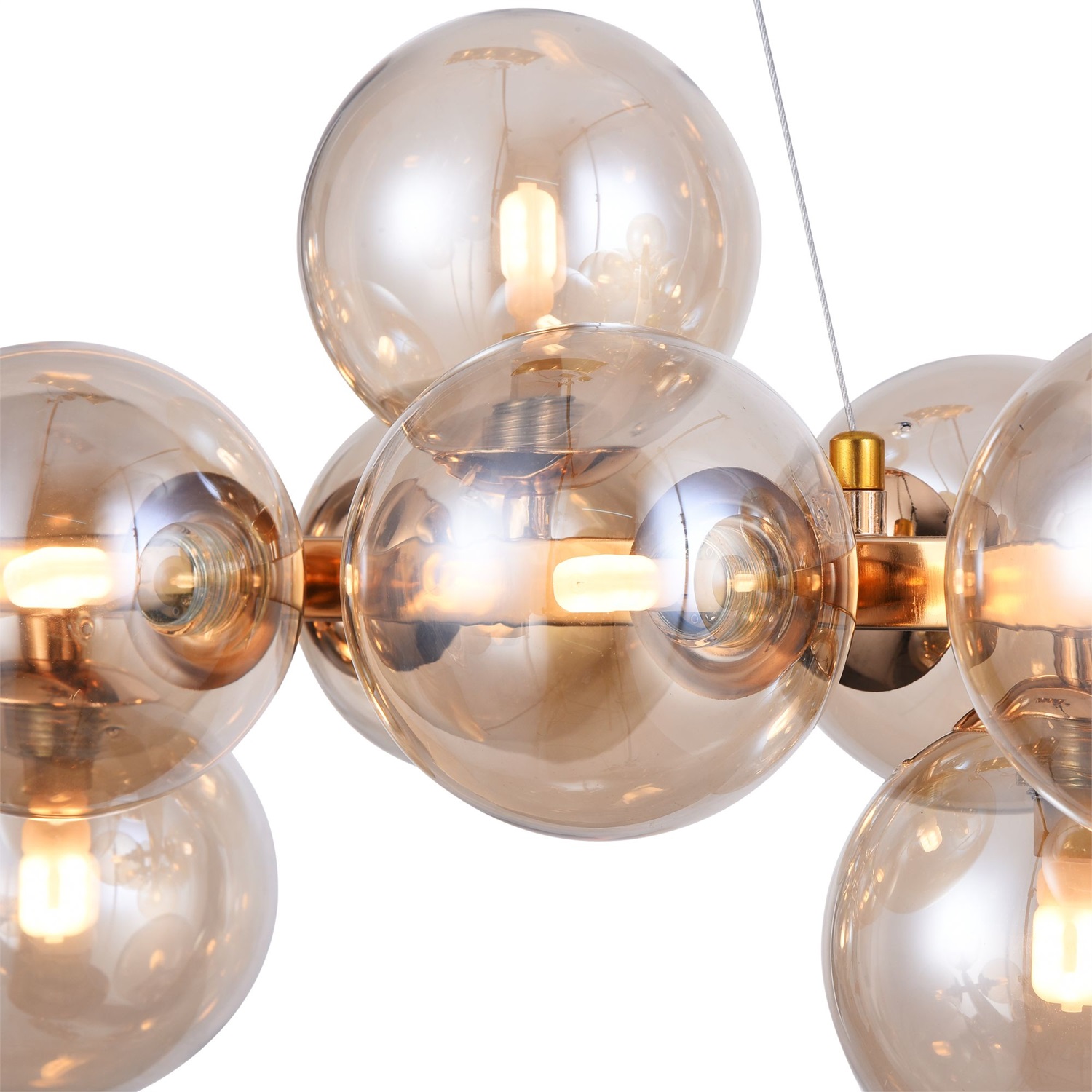 Maytoni Dallas Lampada a Sospensione Moderna G9, 25 Luci, Design in Metallo Oro e Vetro Ambra, Altezza Regolabile