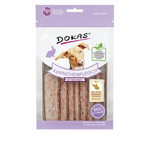 Dokas Snack di Carne di Coniglio - 70 g, 100% Carne di Coniglio, Ipoallergenico e Senza Cereali