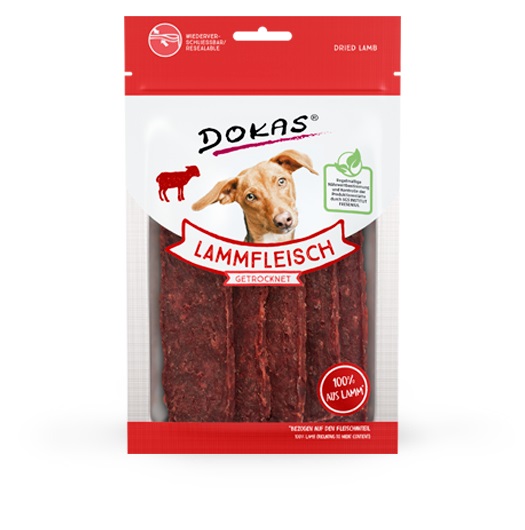 Dokas Snack per cani Carne di agnello essiccata - 70 g, ipoallergenico, a basso contenuto di grassi, senza cereali