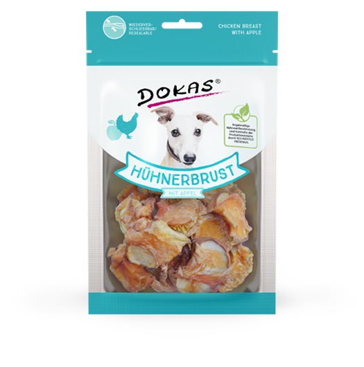Dokas Snack Pollo & Mela per Cani e Gatti - Snack Essiccato all'Aria 70 g, Senza Cereali e Glutine