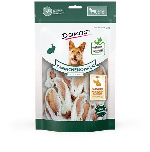 Dokas Orecchie di Coniglio con Pelo - Snack Naturale Premium per Cani di Piccola Taglia - 100 g