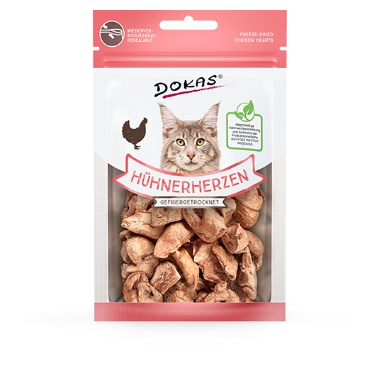 Dokas Cuori di Pollo Liofilizzati Snack per Gatti - 99,5% Cuori di Pollo Naturali - 15 g