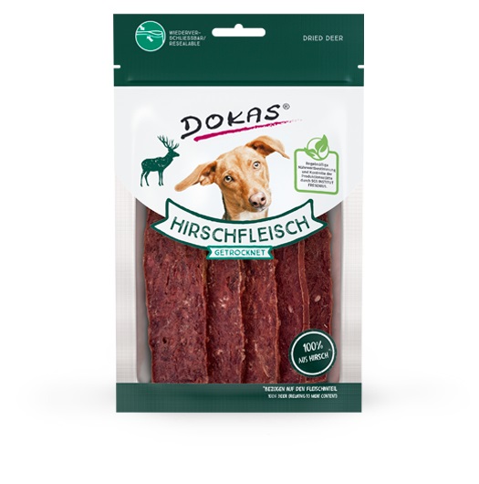 Dokas Snack per cani Carne di cervo essiccata - 60 g, 100% carne, ipoallergenico, senza cereali