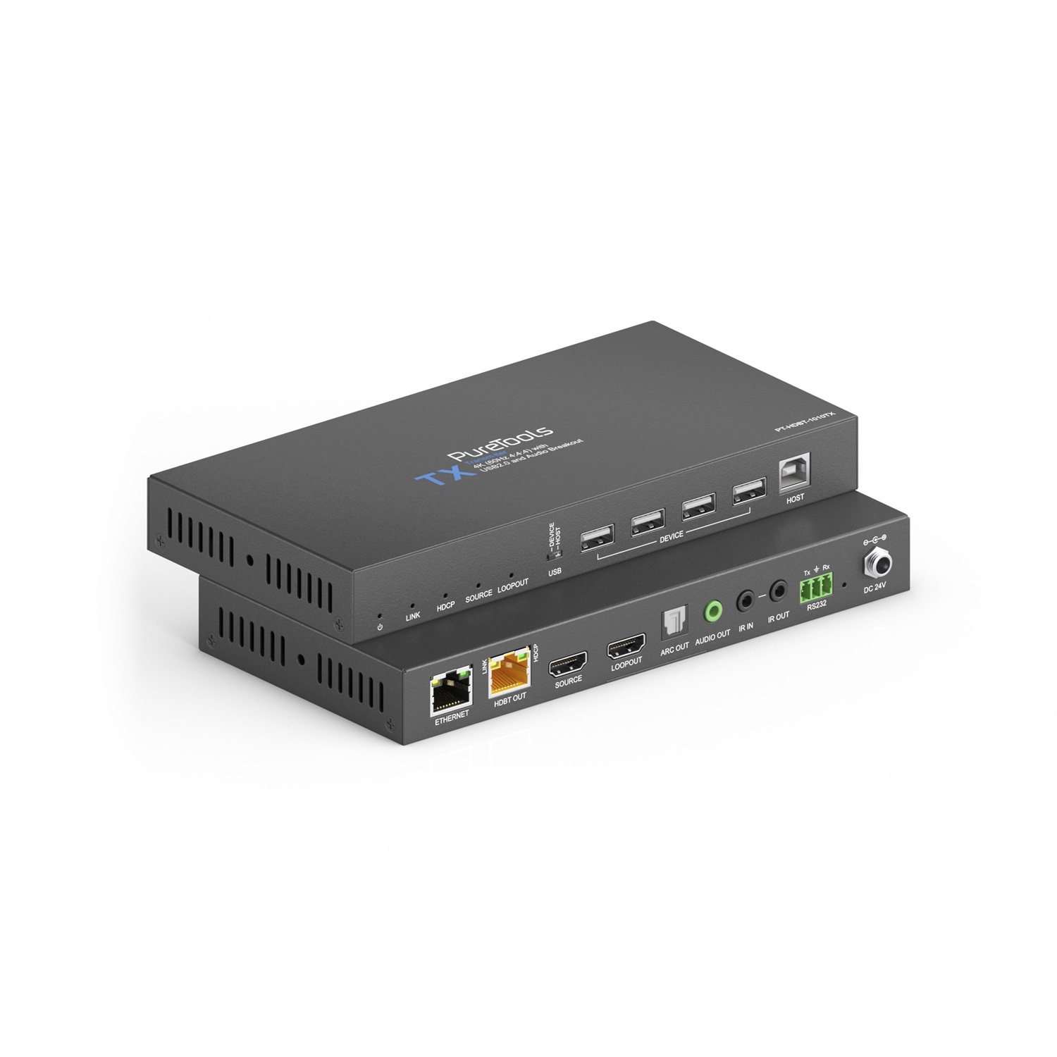 PureTools PT-HDBT-1010 Moltiplicatore AV Trasmettitore e Ricevitore 4K con USB 2.0 e Breakout Audio - Nero