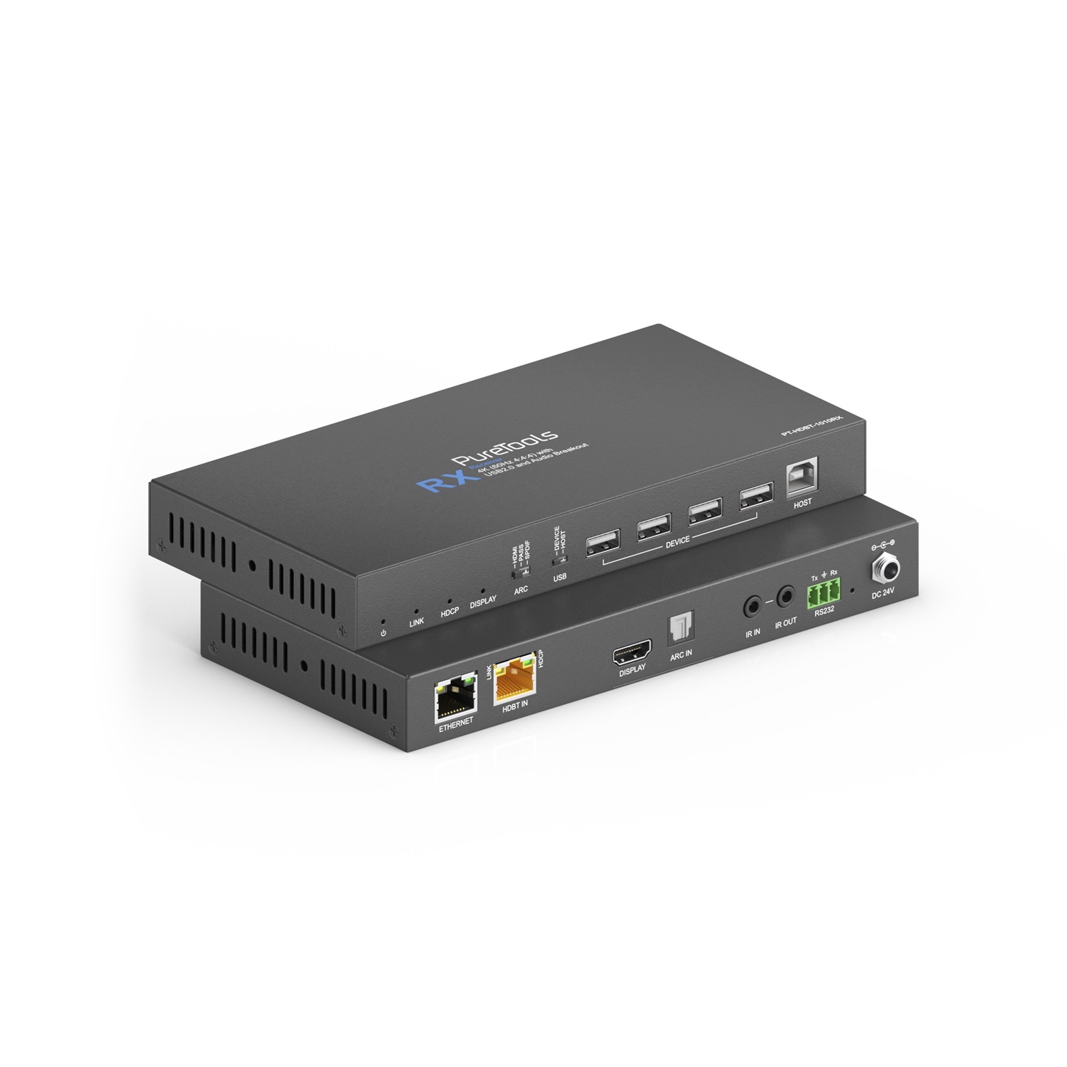PureTools PT-HDBT-1010 Moltiplicatore AV Trasmettitore e Ricevitore 4K con USB 2.0 e Breakout Audio - Nero