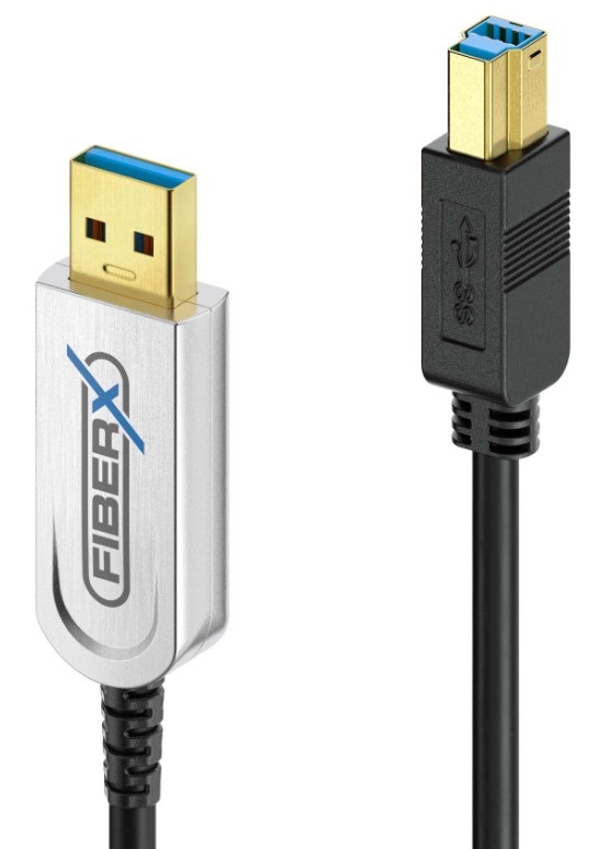 FiberX FX-I645-010 Cavo USB 3.2 Gen 1 (10 m) con Connettori USB A e B, Placcatura Oro, Colore Nero e Argento