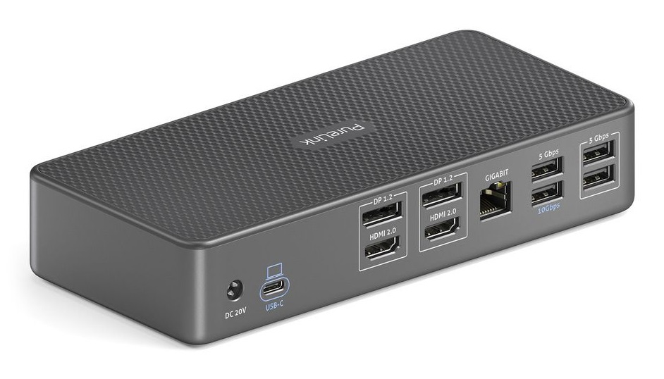 PureLink VL-D210DL Docking Station USB-C 14-in-1 con supporto 4K, ricarica PD 100W, doppio schermo HDMI e DP, 4 porte USB 10Gbps, Gigabit Ethernet - Grigio
