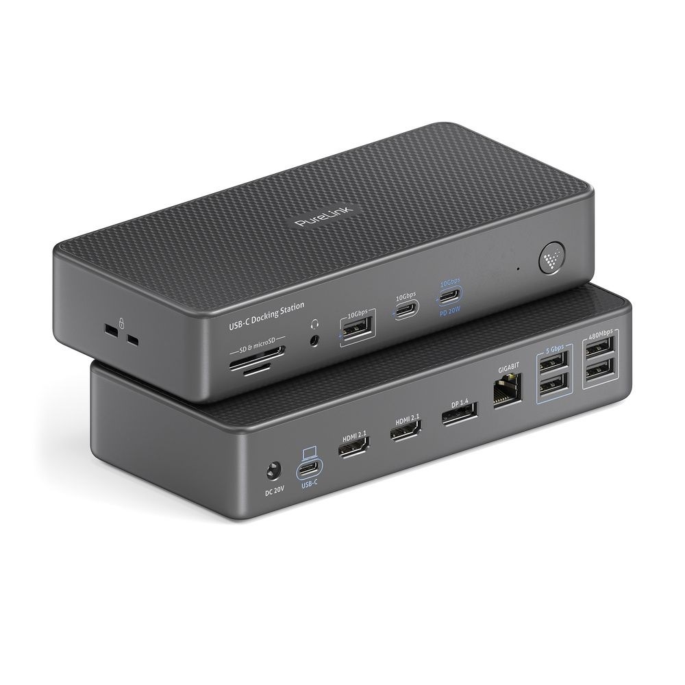 PureLink VL-D220 Docking Station USB-C 15-in-1 con supporto 8K, Cablato USB 3.2 Gen 2, Ricarica PD 100W, Grigio