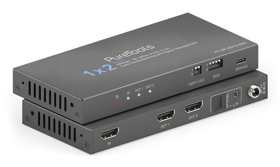 PureLink PureTools PT-SP-HD12-48G Splitter HDMI 1x2 48 Gbps 8K (60 Hz 4:2:0) 12 bit con de-embedding audio