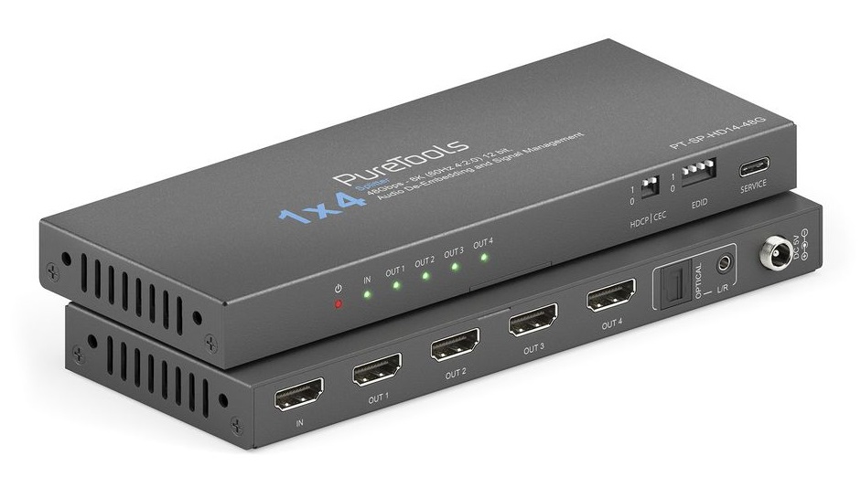 PureLink PureTools PT-SP-HD14-48G Splitter HDMI 1x4 48Gbps 8K (60Hz 4:2:0) 12 Bit con De-embedding Audio