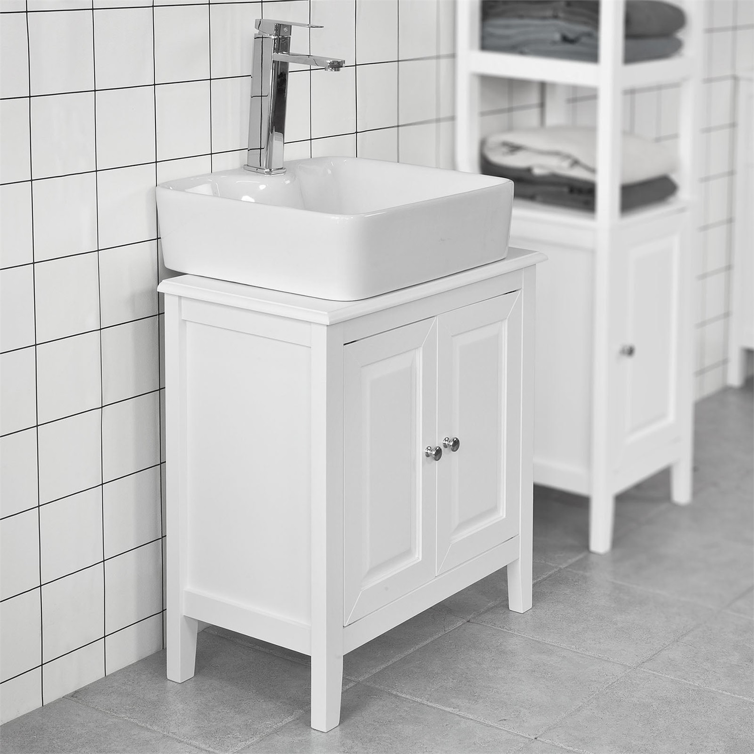 SoBuy FRG202-W Armadietto Sotto Lavabo Bianco in MDF, 60x30x62 cm, Due Ante