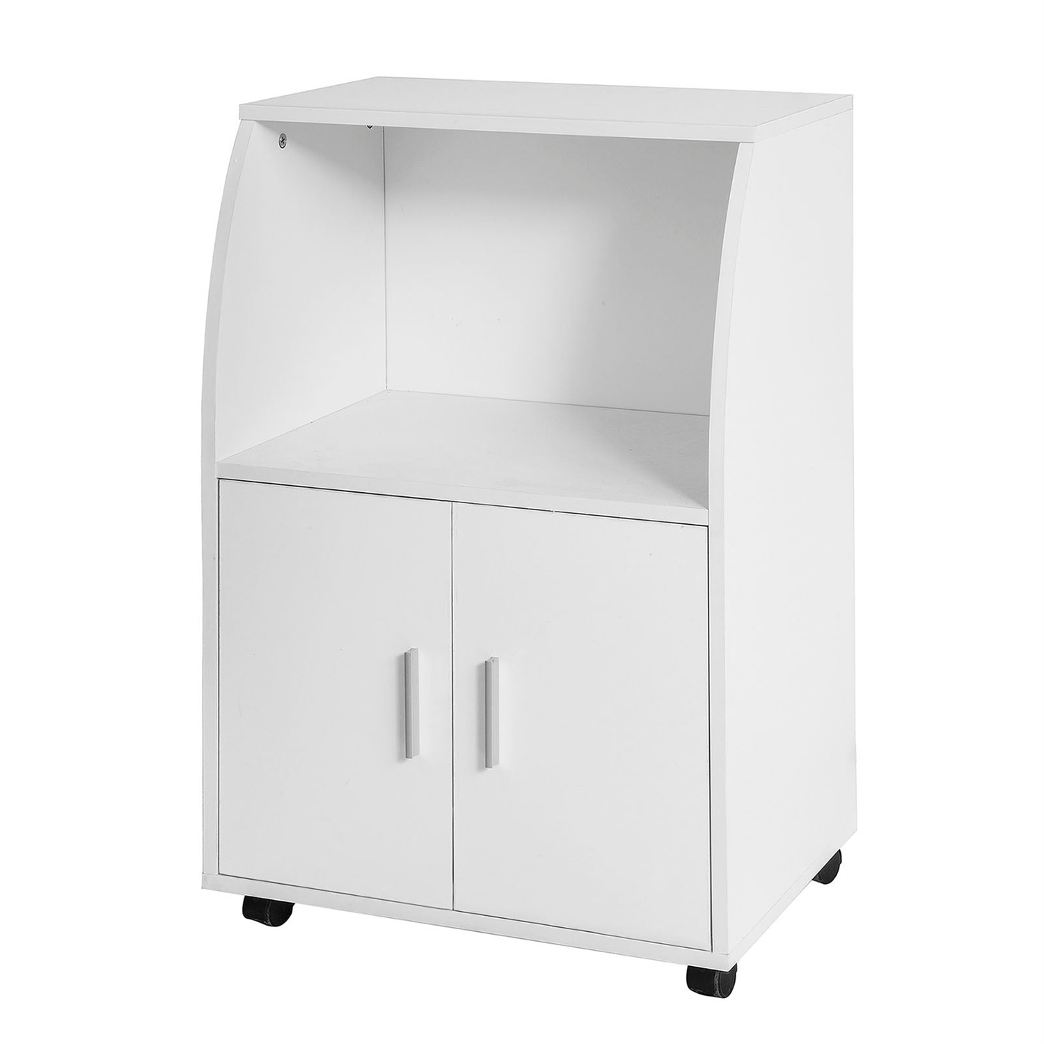 SoBuy FRG241-W Carrello da Cucina Salvaspazio con Ante e Ripiano Regolabile - Armadio a Rotoli per Microonde e Bevande, Bianco, 92x59x40 cm