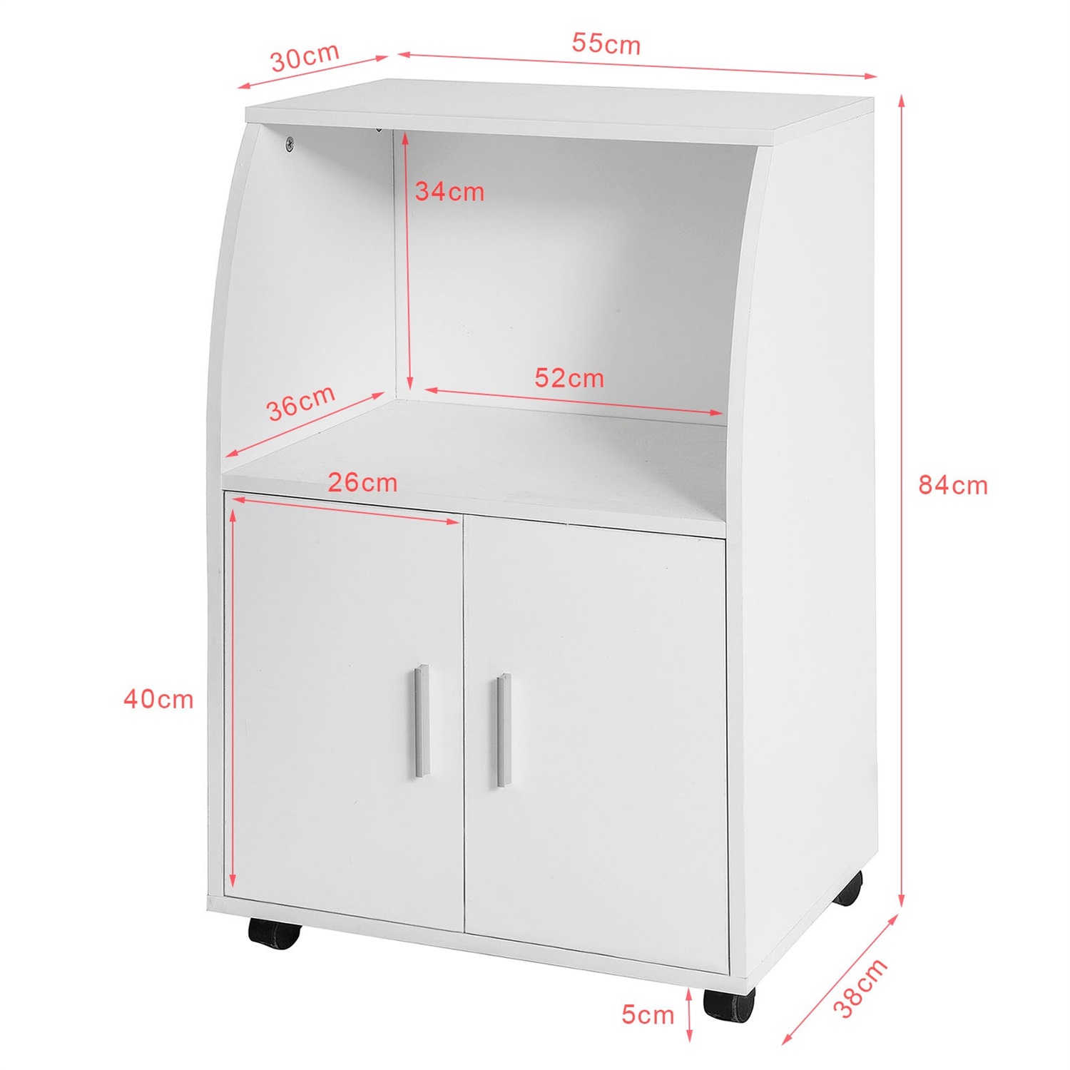 SoBuy FRG241-W Carrello da Cucina Salvaspazio con Ante e Ripiano Regolabile - Armadio a Rotoli per Microonde e Bevande, Bianco, 92x59x40 cm
