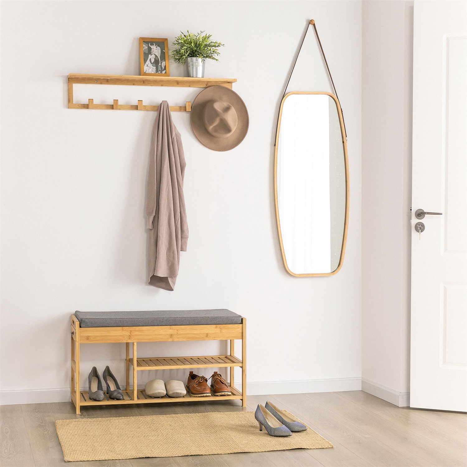 SoBuy FSR47-N Cassapanca Scarpiera in Legno Massiccio con Cuscino, 2 Cassetti e Ripiani, Portata fino a 150 kg, Dimensioni 90x30x45 cm