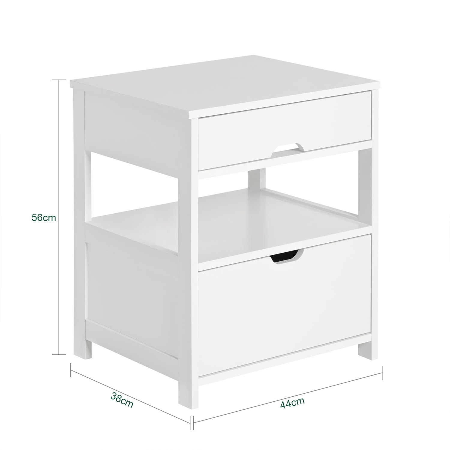 SoBuy FRG258-W Comodino Bianco con 2 Cassetti e 1 Ripiano - Dimensioni L45 x P38 x A55 cm