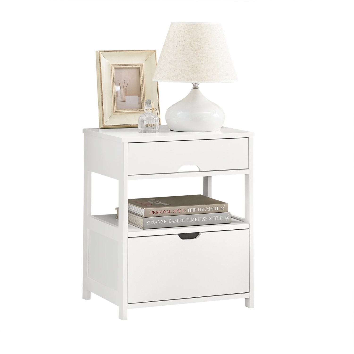SoBuy FRG258-W Comodino Bianco con 2 Cassetti e 1 Ripiano - Dimensioni L45 x P38 x A55 cm