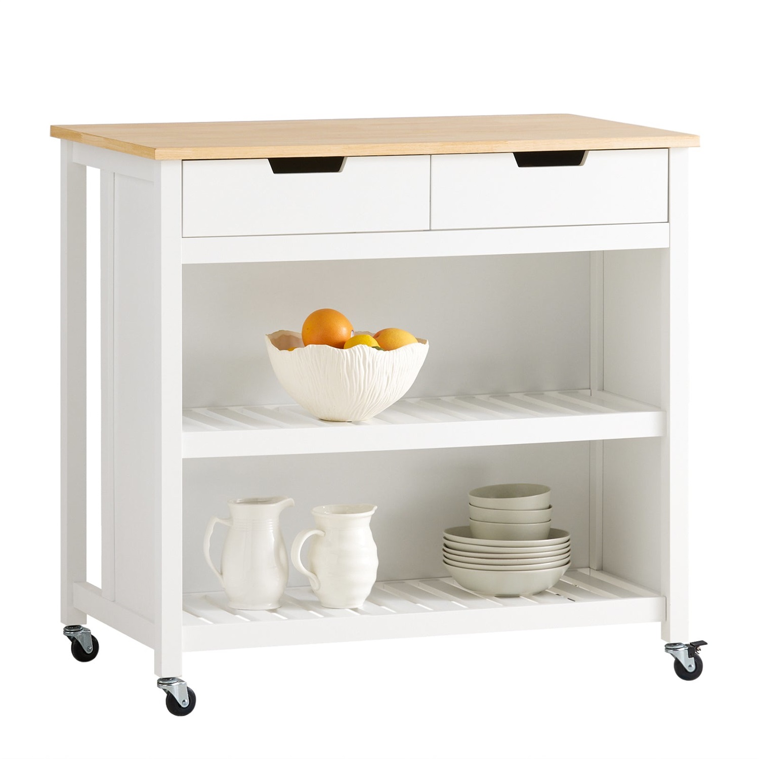 SoBuy FKW74 Carrello Cucina con Isola e Cassetti - Mobiletto Salvaspazio Bianco-Naturale 98x94x58 cm
