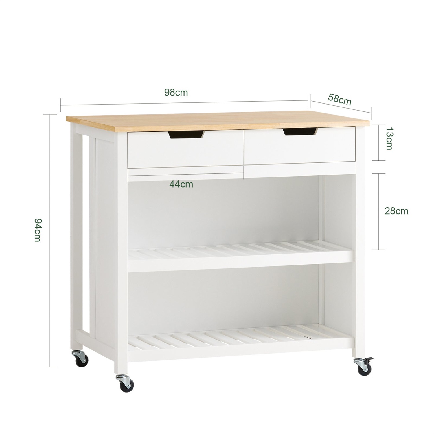 SoBuy FKW74 Carrello Cucina con Isola e Cassetti - Mobiletto Salvaspazio Bianco-Naturale 98x94x58 cm